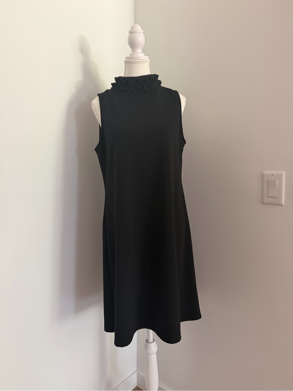 Marina’s Black Ruffle‎ Neck Sleeveless dress